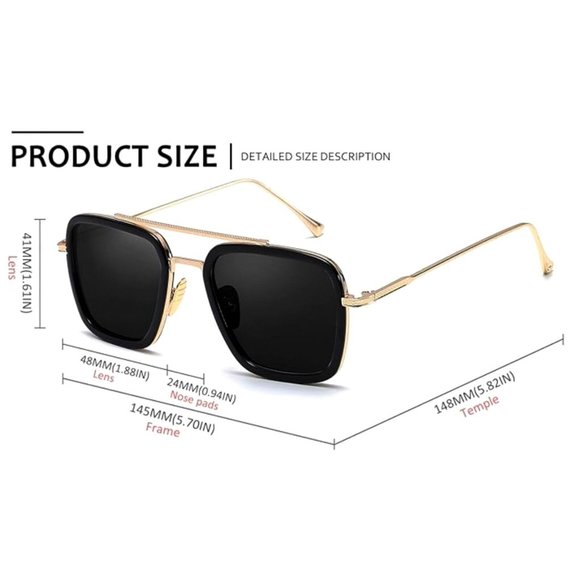 Luxury Square Aviator Fashion Gold Frame Retro Black Sunglasses For Men Women - Picture 8 of 8